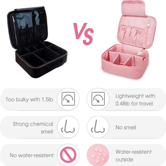 Narwey Pink Travel Makeup Bag - 8.5" Height, 7.9" Width, 9.4" Length - Picture 5 of 6